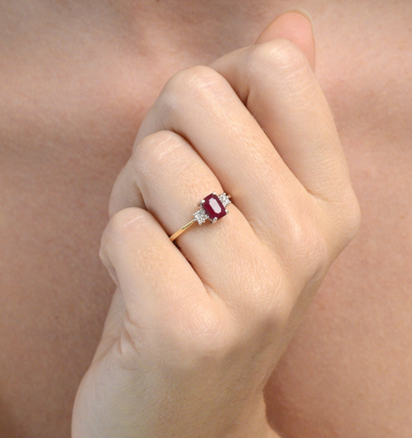 Ruby 6 x 4mm And Diamond 18K Gold Ring FET37-T