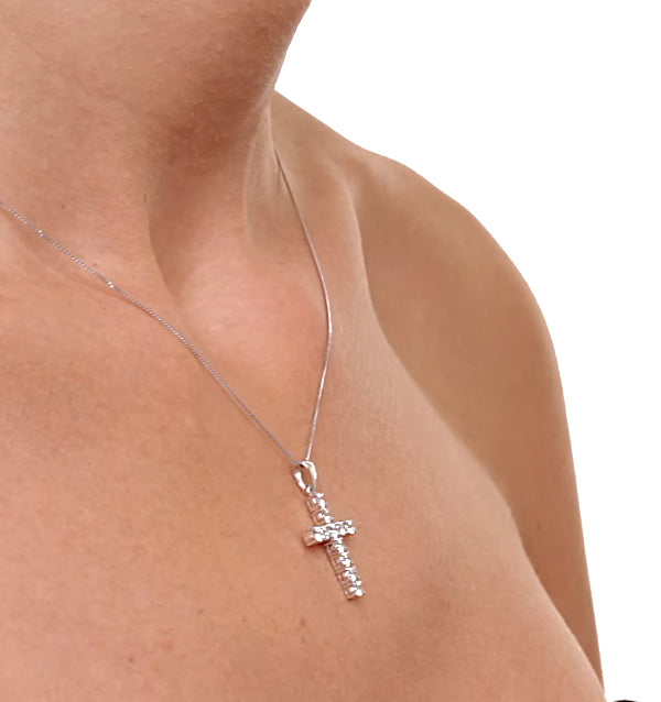 2 Carat Cross Lab Diamond Necklace Pendant in 9K White Gold