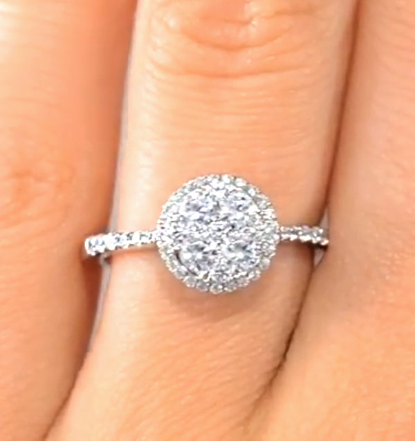 Halo Engagement Ring Galileo 0.80ct of Diamonds in 18K Gold - FT61