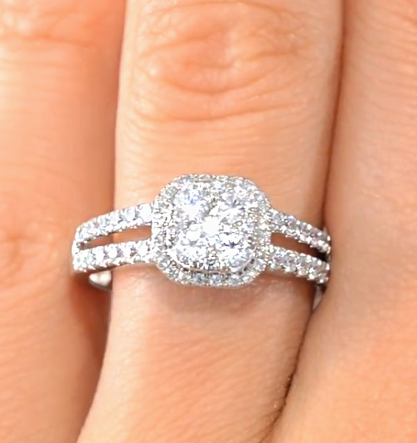 Halo Engagement Ring Galileo 0.90ct of Diamonds in 18K Gold - FT73