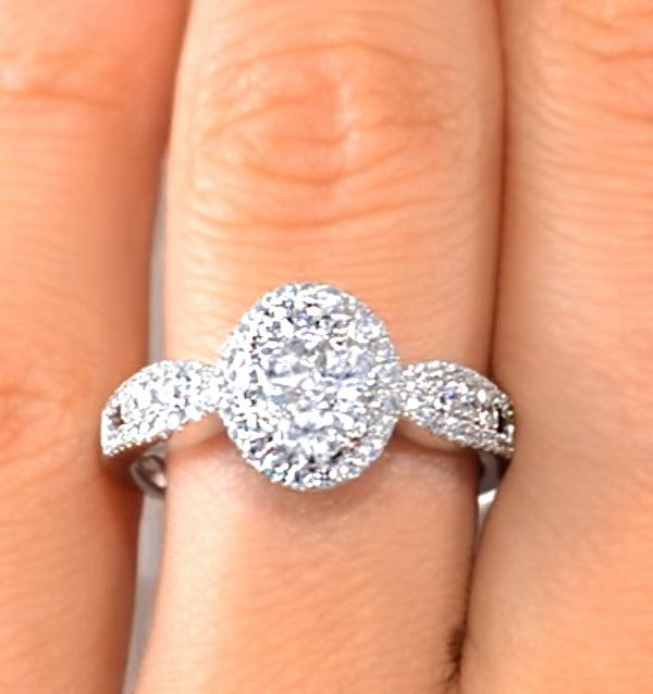 Halo Engagement Ring Galileo 1.08ct H/SI Diamonds in 18KW White Gold