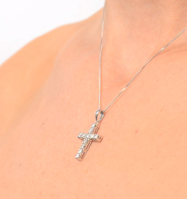 Diamond Cross Necklace 0.46ct in 9K White Gold