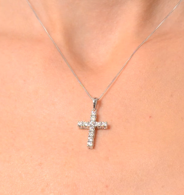 Diamond Cross Necklace 0.46ct in 9K White Gold