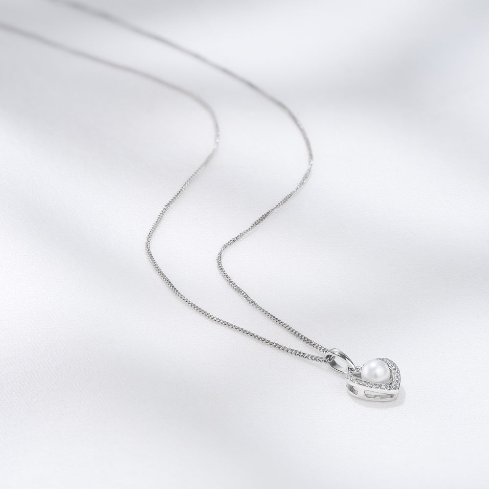 Stellato Pearl and Diamond Pendant Necklace 0.06ct in 9K White Gold