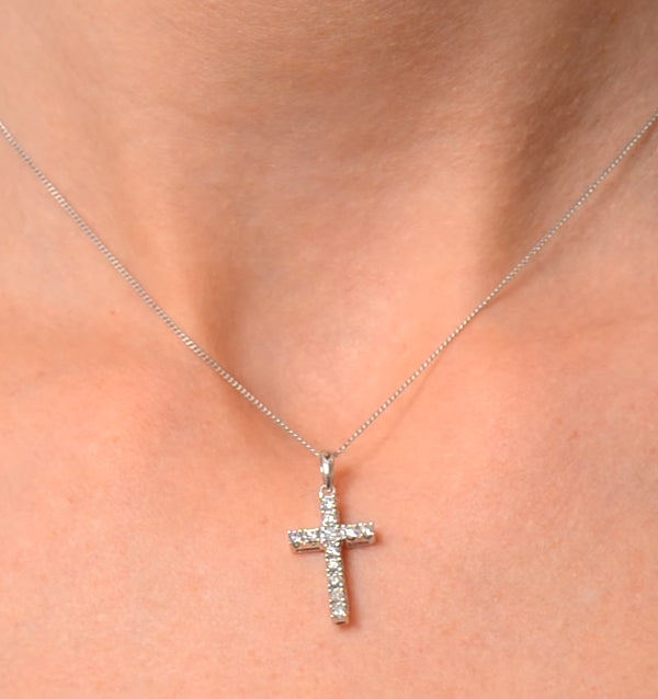 Cross Pendant Necklace 0.22CT Diamond 9K White Gold