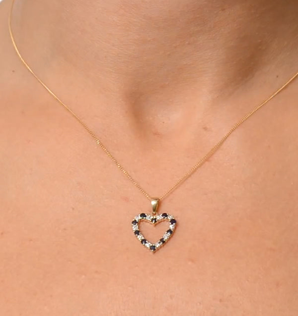 Sapphire And 0.03CT Diamond Heart Pendant Necklace 9K Yellow Gold