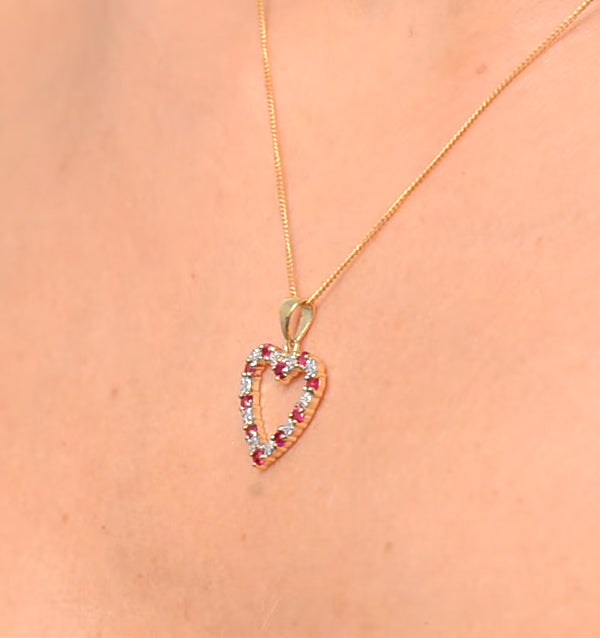 Ruby 0.68CT And Diamond 9K Yellow Gold Heart Pendant Necklace