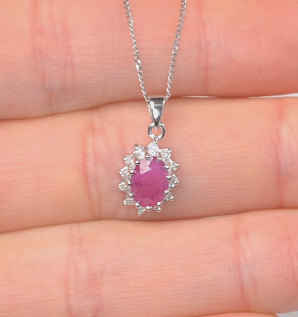 Ruby 1.00CT And Diamond 9K White Gold Pendant Necklace