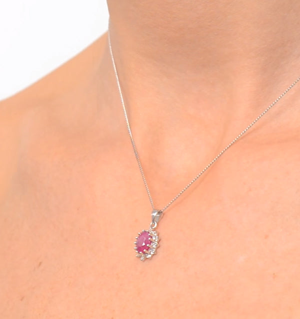 Ruby 1.00CT And Diamond 9K White Gold Pendant Necklace