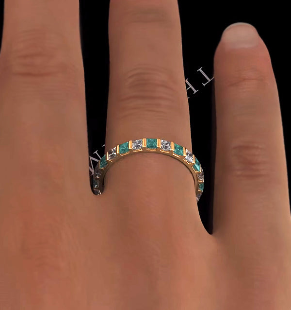 Olivia 18K Gold Emerald 1.20ct and H/SI 1CT Diamond Eternity Ring
