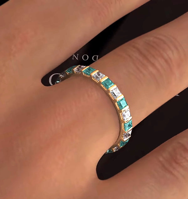 Olivia 18K Gold Emerald 1.20ct and G/VS 1CT Diamond Eternity Ring