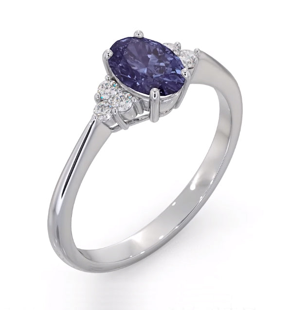 Tanzanite 7 x 5mm And Diamond 18K White Gold Ring N3493Y