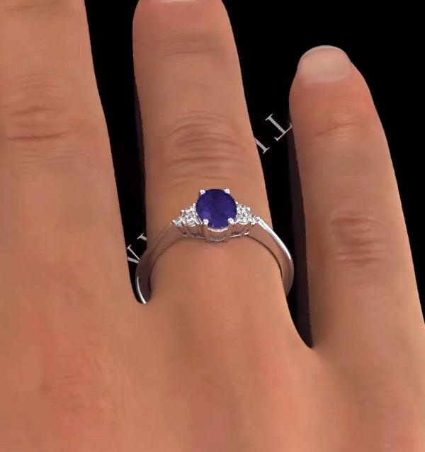 Tanzanite 7 x 5mm And Diamond 18K White Gold Ring N3493Y