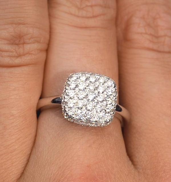 Diamond Pave Cushion Ring 1.25CT H/Si in 18K White Gold Ring - N4537Y