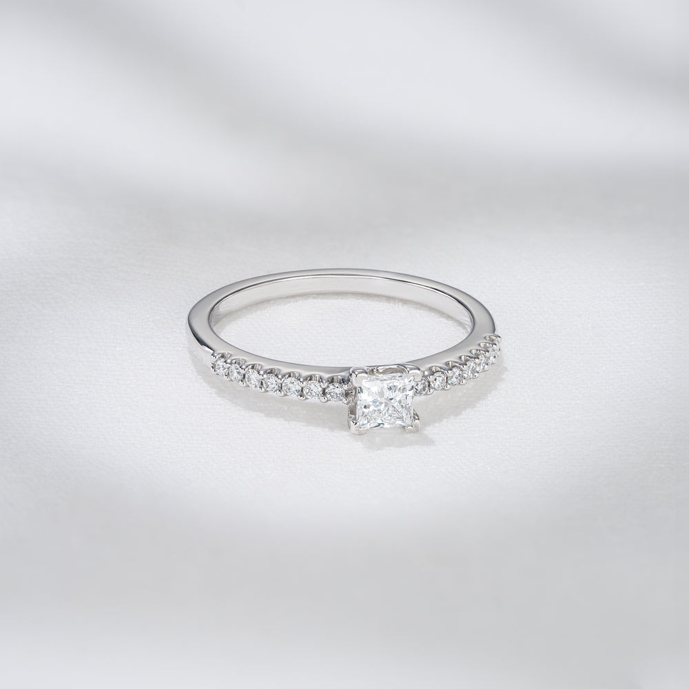 Princess Cut Lab Diamond Engagement Ring 0.50ct H/Si in 9K White Gold