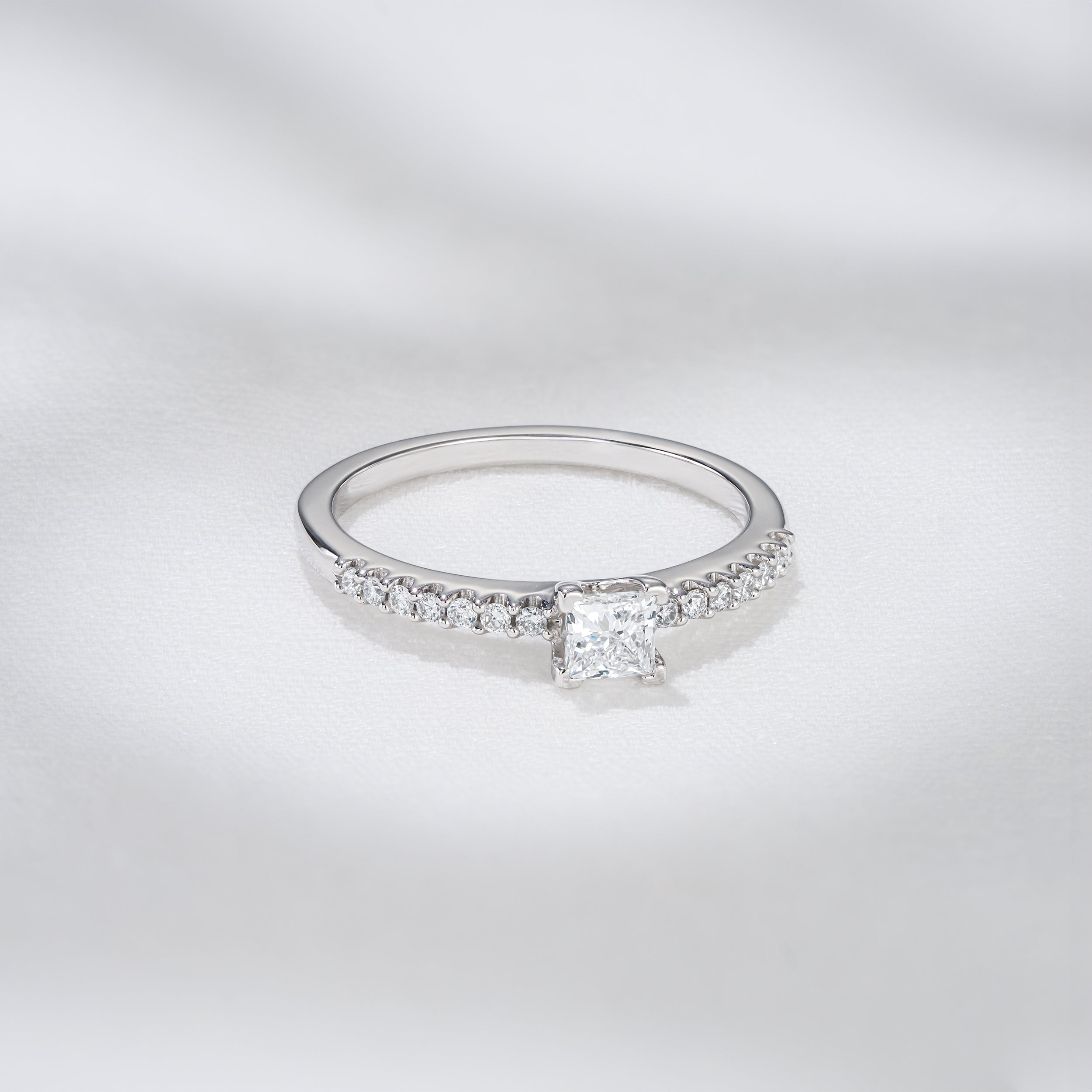 Princess Cut Lab Diamond Engagement Ring 0.50ct H/Si in 9K White Gold