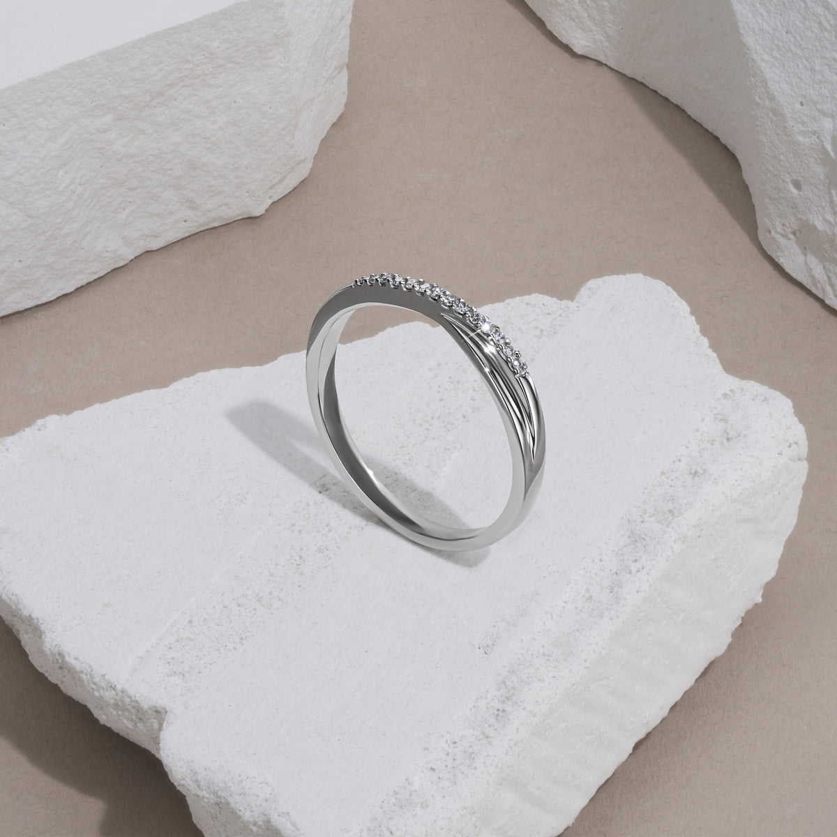 Lab Diamond Half Eternity Wave Ring 0.05ct in 925 Silver