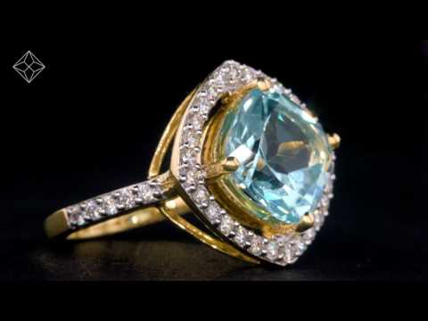 5.40ct Blue Topaz and Lab Diamond Asteria Statement Ring in 9K Gold