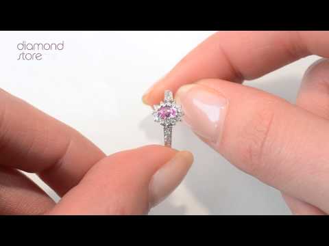 9K White Gold Diamond Pink Sapphire Ring 0.14ct