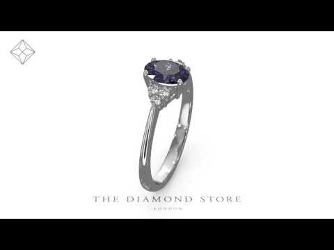Tanzanite 7 x 5mm And Diamond 18K White Gold Ring N3493Y