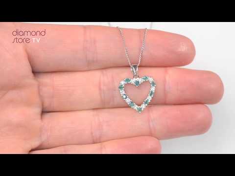 Emerald 0.54CT And Diamond 9K White Gold Heart Pendant Necklace