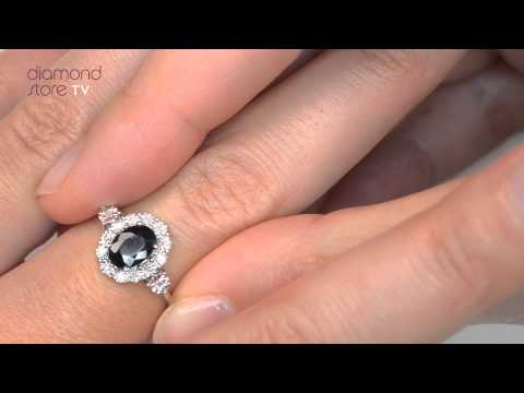 Sapphire 7 x 5mm and Diamond 9K White Gold Ring