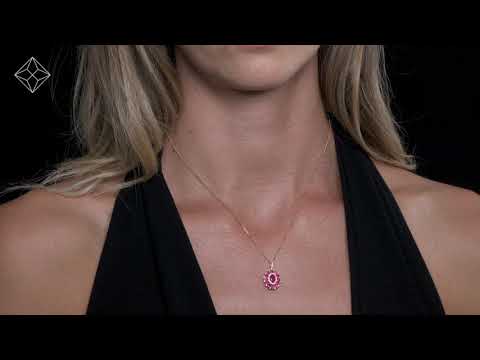 1.50ct Ruby Asteria Collection Diamond Halo Pendant Necklace 18K Gold