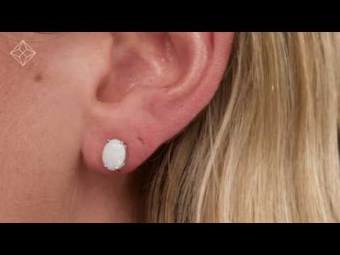 Opal 7 x 5mm and 9K White Gold Earrings