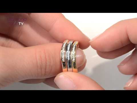18K Three Tone 6mm Diamond Half Eternity Ring - SIZE O