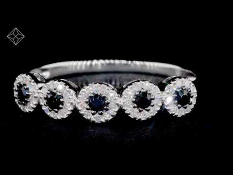Sapphire and Halo Diamond Stellato Eternity Ring in 9K White Gold