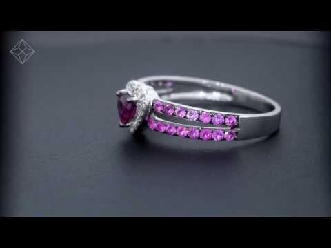 Rhodolite Pink Sapphire and Diamond Stellato Heart Ring 9K White Gold