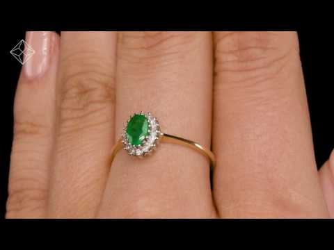 Emerald 6 x 4mm And Diamond 9K Gold Ring A3205
