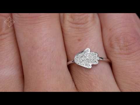 Stellato Collection Hamsa Diamond Ring 0.09ct in 9K White Gold SIZES AVAILABLE I I.5 J K K.5 L M N O