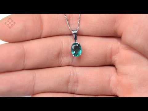 Emerald 7 x 5mm Pendant Necklace Set in 9K White Gold