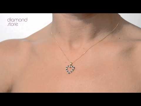 Sapphire And 0.03CT Diamond Heart Pendant Necklace 9K Yellow Gold