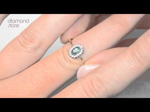 Emerald 5 x 3mm And Diamond 9K Gold Ring