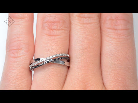 Black Diamond and Lab Diamond Crossover Ring 0.09ct in 925 Silver