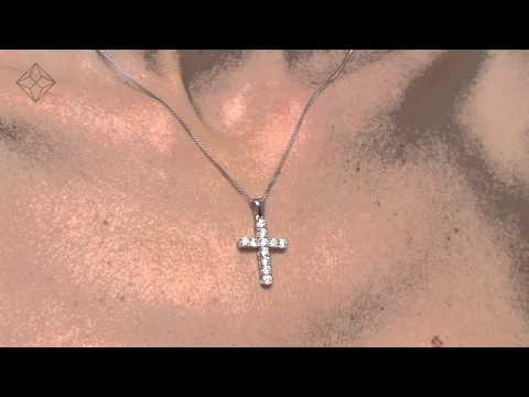 1.00ct Diamond and 18K White Gold Cross Pendant Necklace - FR42