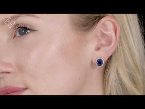 Sapphire and Diamond Halo Earrings 18K White Gold - Asteria Collection