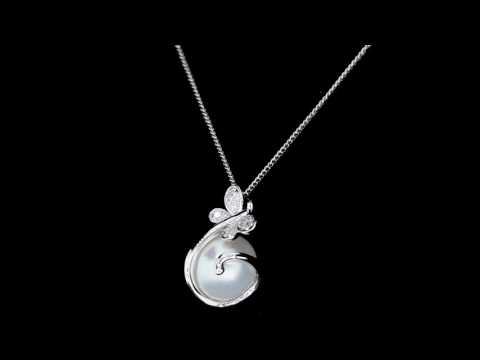Button Pearl and Diamond Stellato Pendant Necklace in 9K White Gold