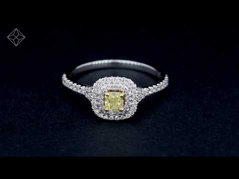Natasha Yellow Diamond Halo Engagement Ring 0.53ct 18K White Gold