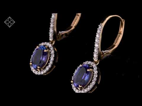 1.6ct Tanzanite (AAA) and Lab Diamond Halo Earrings 9KW Gold Asteria