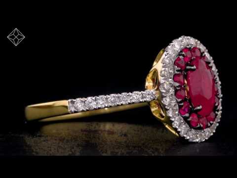 Ruby and Diamond Double Halo Ring in 18K Gold - Asteria Collection