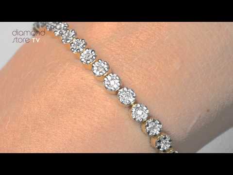 3ct Cluster Lab Diamond Tennis Bracelet H/Si Set in 9K Yellow Gold