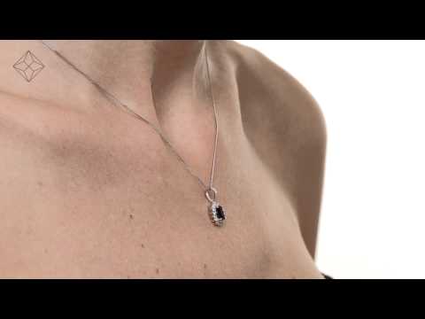 Sapphire 7 x 5mm And Diamond 9K White Gold Pendant Necklace