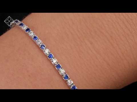 Blue Sapphire and 1ct Lab Diamond Tennis Bracelet in 925 Sterling Silver