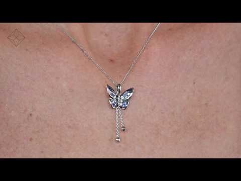 Stellato Sapphire Diamond Butterfly Pendant Necklace 9K White Gold