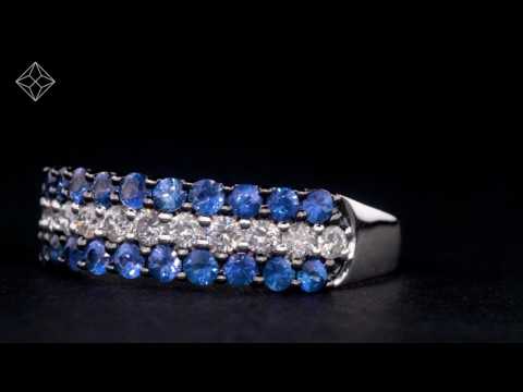Sapphire and Lab Diamond Triple Row Eternity Ring Asteria 9KW Gold