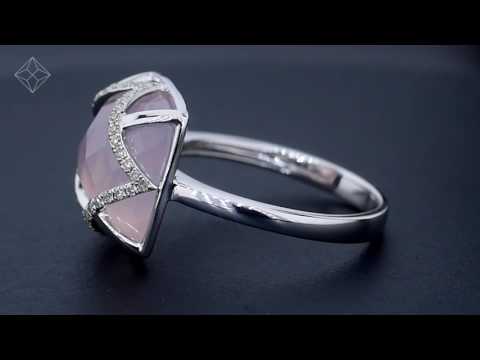 Stellato Collection Rose Quartz and Diamond Ring 9K White Gold SIZES AVAILABLE J K L