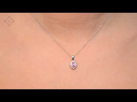 Pink Sapphire 6 X 4mm and Diamond 9K White Gold Pendant Necklace